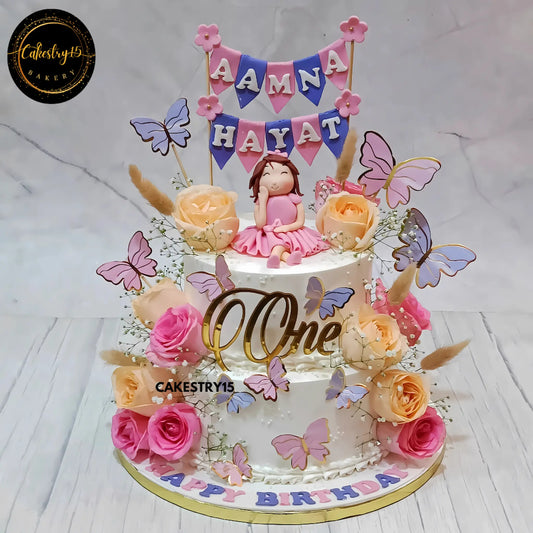 Twins' Sweet Flutter Cake,3kg chocolate cake for twins first birthday by cakestry15 noida,cake full image