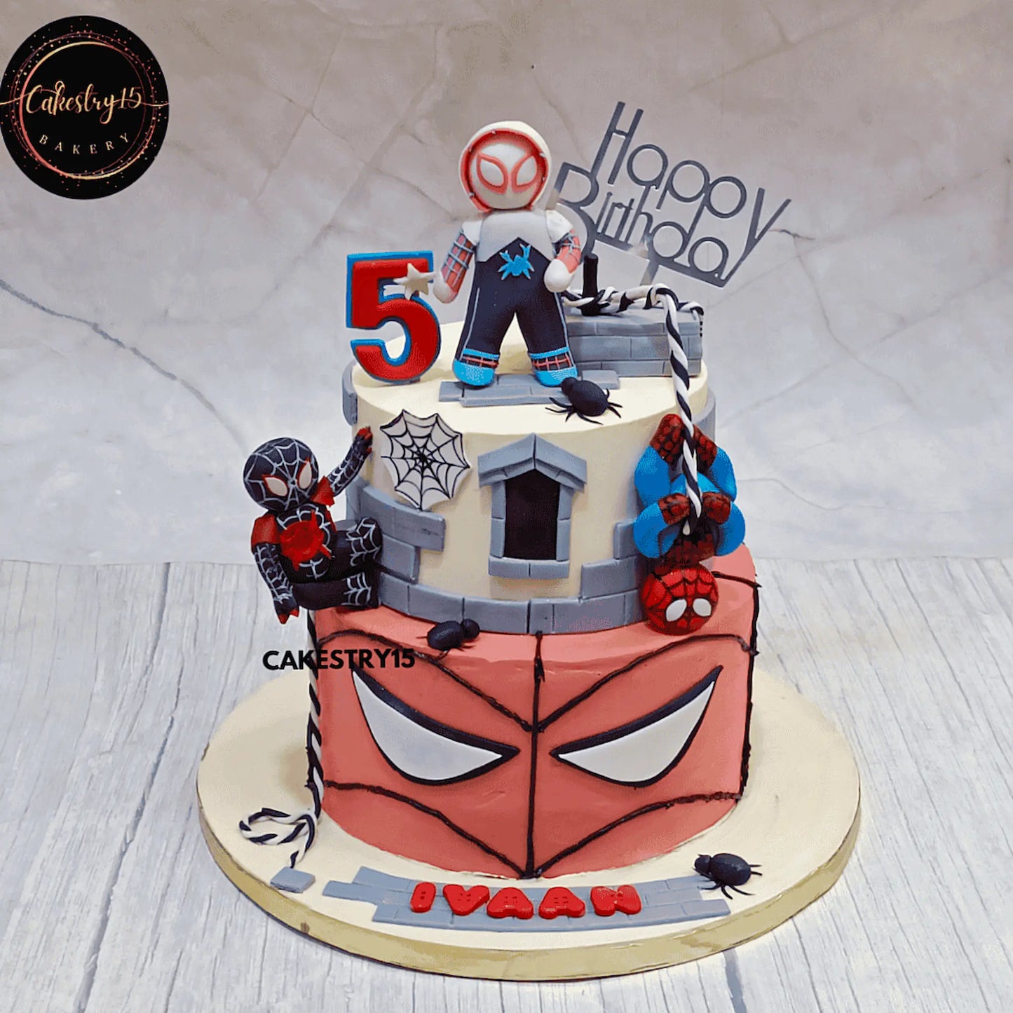 Ultimate Spidey Adventure Cake,3kg chocolate flavour 5th birthday cake for a boy by cakestry5 noida,cake full image,spiderman,avengers,marvel