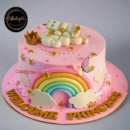 Unicorn Baby Welcome 1kg pineapple birthday Cake,cakestry15,noida,cake full image
