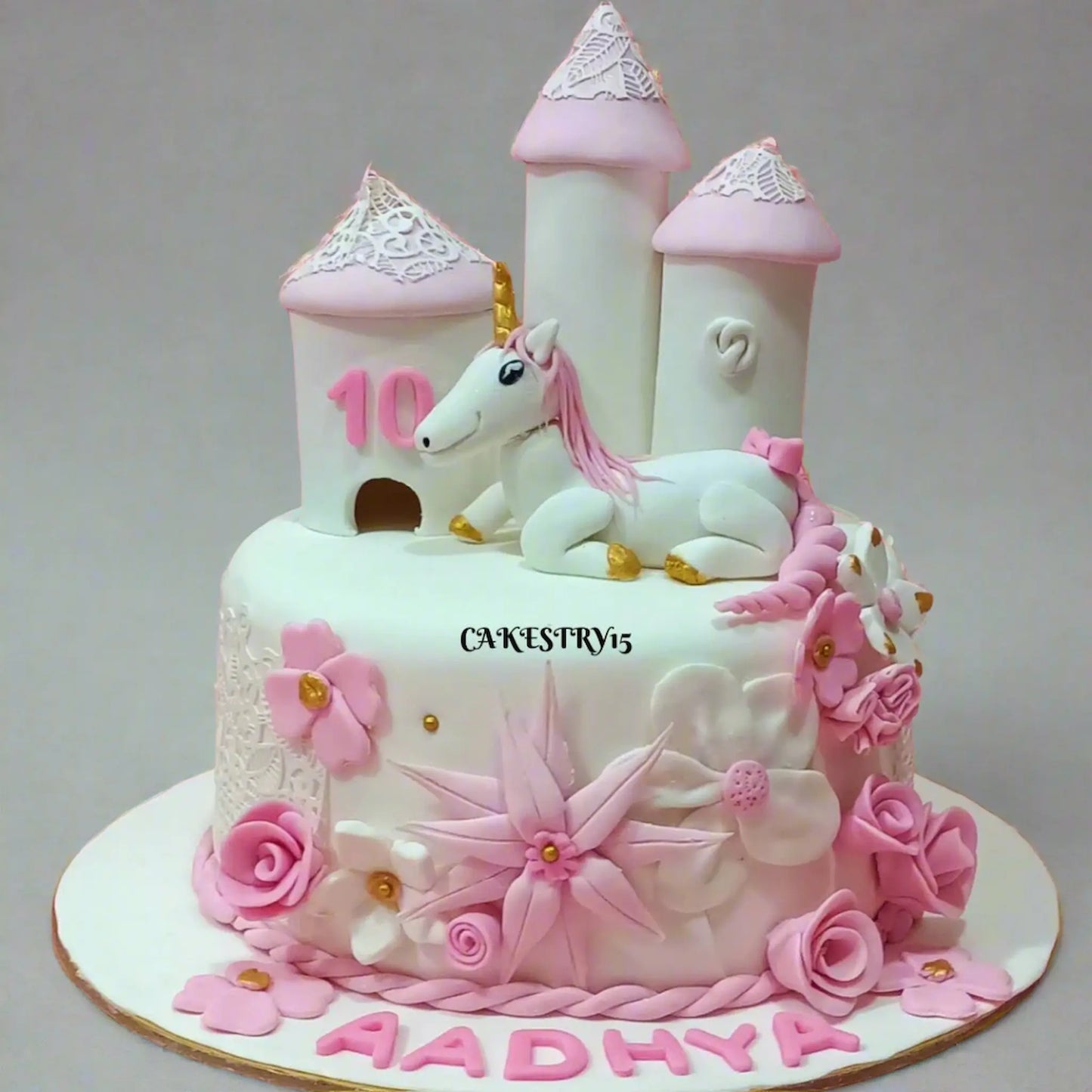 Unicorn Castle 2.5 kg Fondant chocolate birthday Cake by cakestry15,noida,cake full image