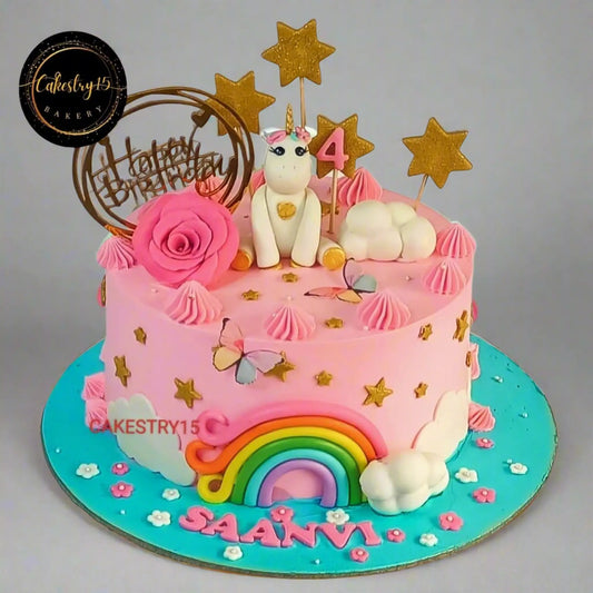 Unicorn Star 1kg chocolate 4th birthday Cake by cakestry15 noida,cake full image