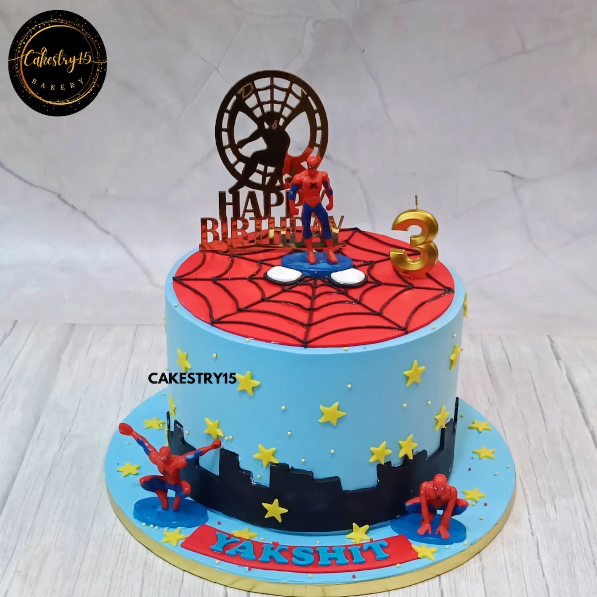 Web-Slinging Birthday Delight,one kg chocolate 3rd birthday cake for a boy by cakestry15 noida,cake full image
