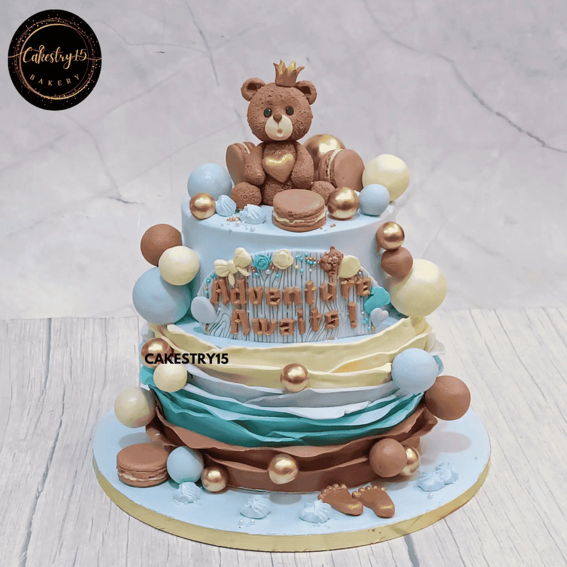 Welcome Baby Adventure Cake,3kg 2tier choco chips cake by cakestry15 noida,baby shower,baby announcement,cake full image