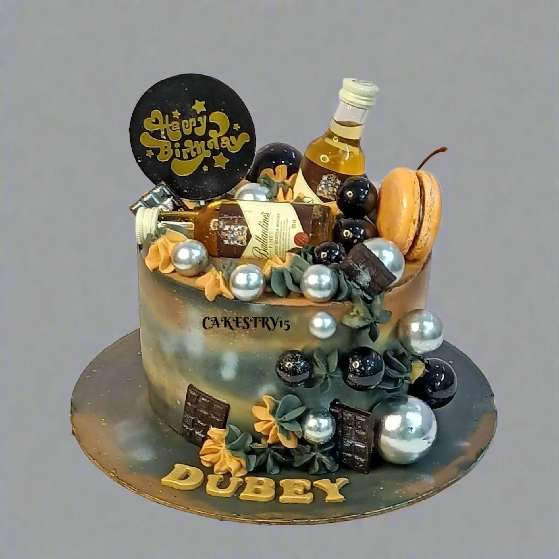 Whisky Ballentine 1kg black forest birthday Cake,cake full image