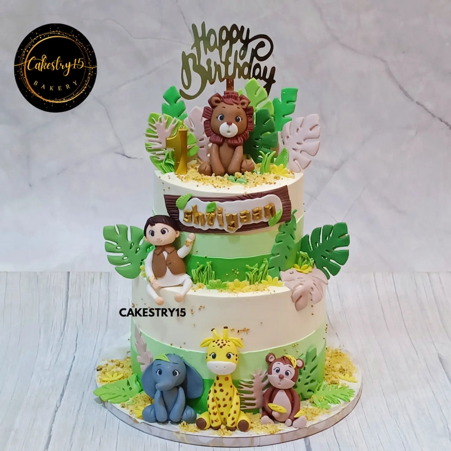Wild One Jungle Cake,3kg mixed fruit first birthday cake by cakestry15 noida,cake full image