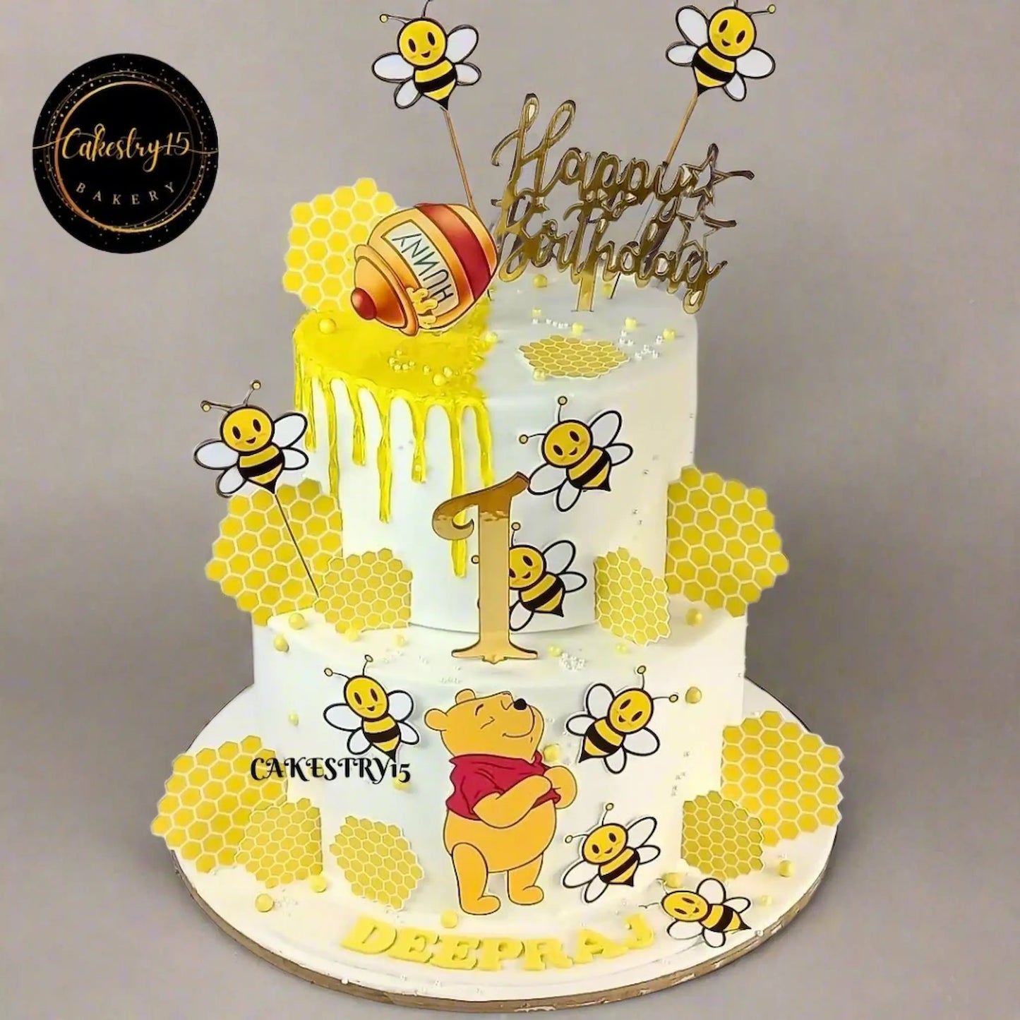 Winnie The Pooh 3kg pineapple first birthday Cake by cakestry15 noida,cake full image