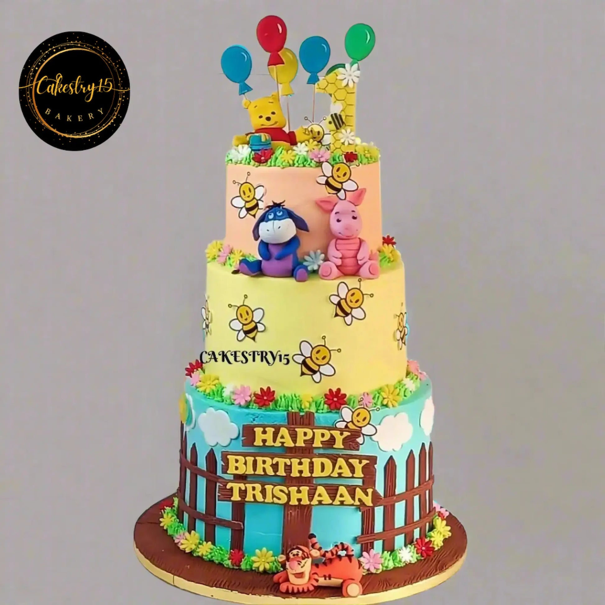Winnie The Pooh 7kg choco vanilla first birthday Cake by cakestry15,noida,cake full image
