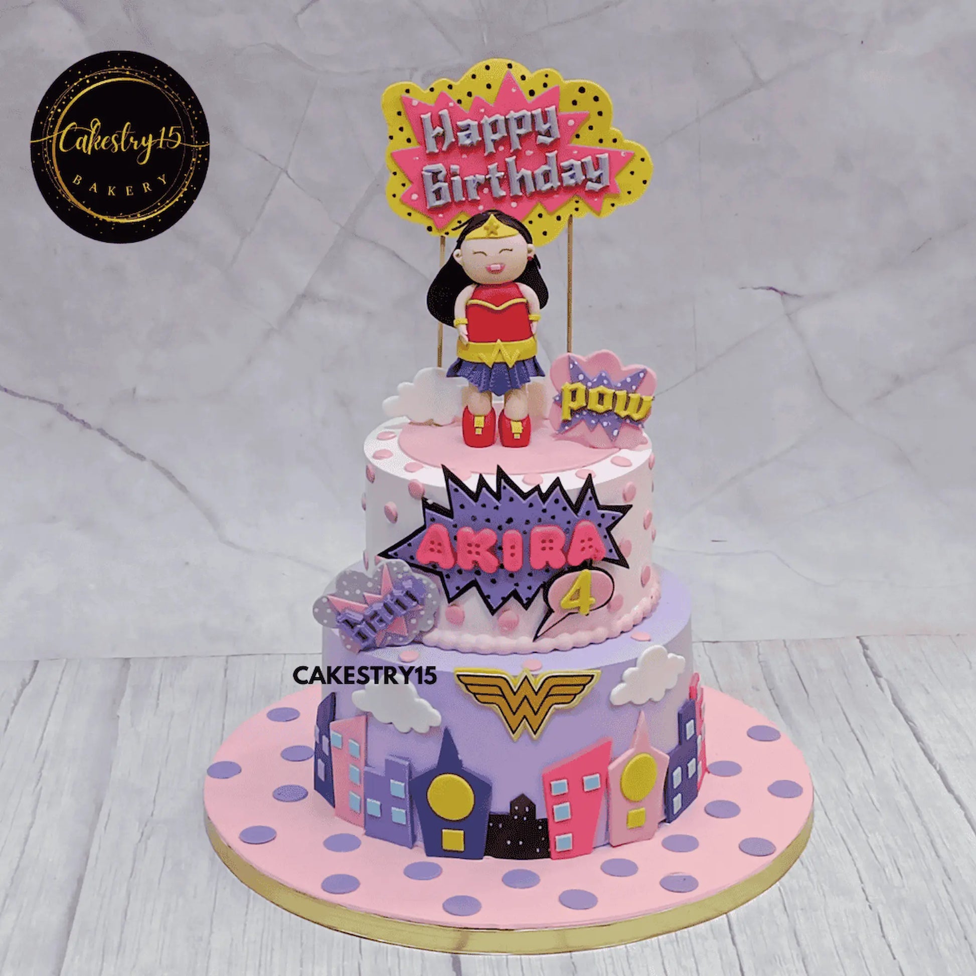 Wonder Woman Delight,3kg chocolate flavour 4th birthday 2tier cake for a girl by cakestry15 noida,cake ful image,cake for girls