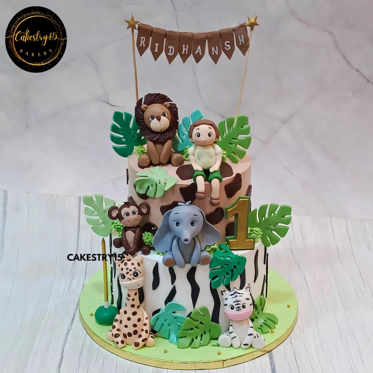 Zebra Stripes and Jungle Vibes,3kg choco chip first birthday jungle theme cake by cakestry15 noida,cake full image