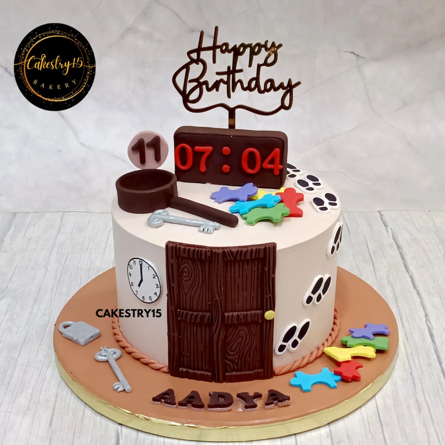 2kg chocolate mystery room theme cake with puzzle elements for 11th birthday by cakestry15 noida
