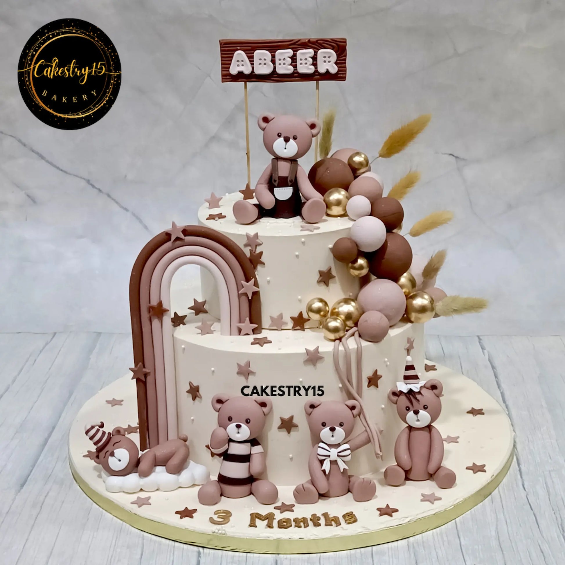 abeer 3months celebration 4kg chocolate flavour teddy theme cake by cakestry15 noida