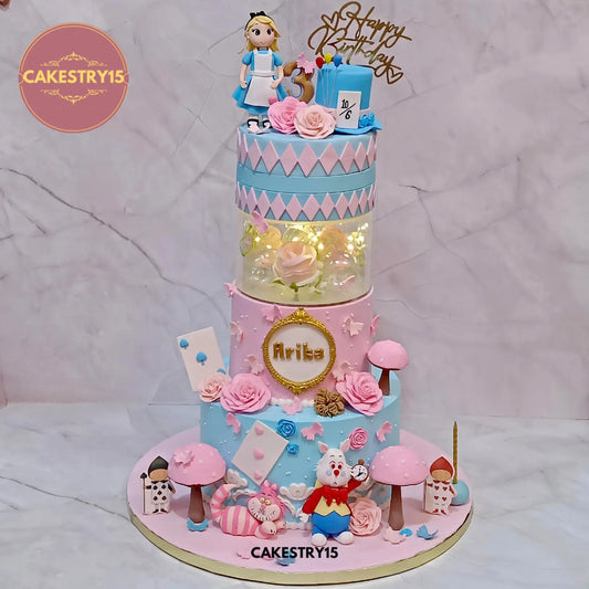 Alice in Wonderland 4kg chocolate birthday cake with rotator and spacer from Cakestry15 Noida