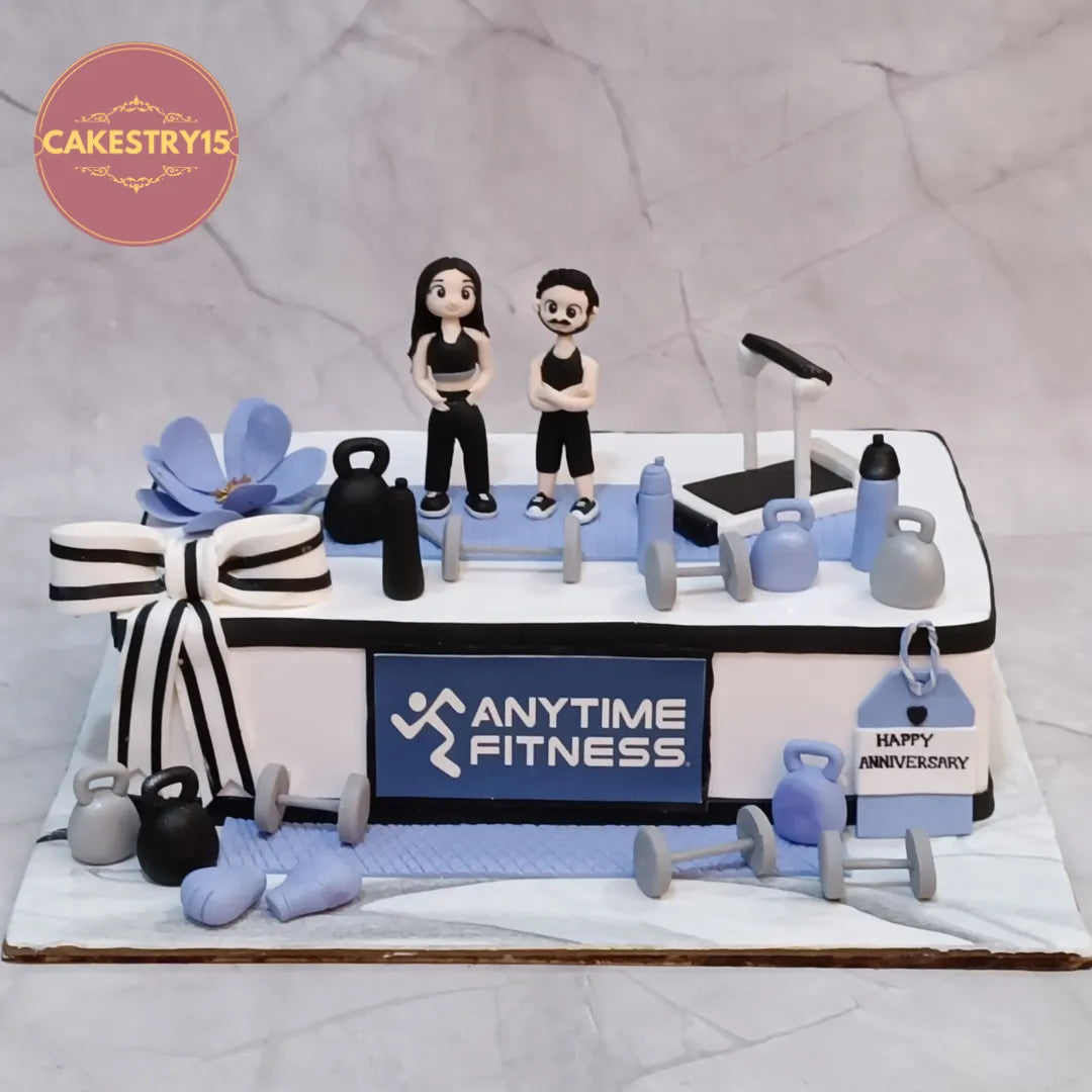 Premium gym theme kids birthday cake inspired corporate celebration cake by Cakestry15 featuring detailed fitness elements, theme cake Noida design, and eggless cakes.