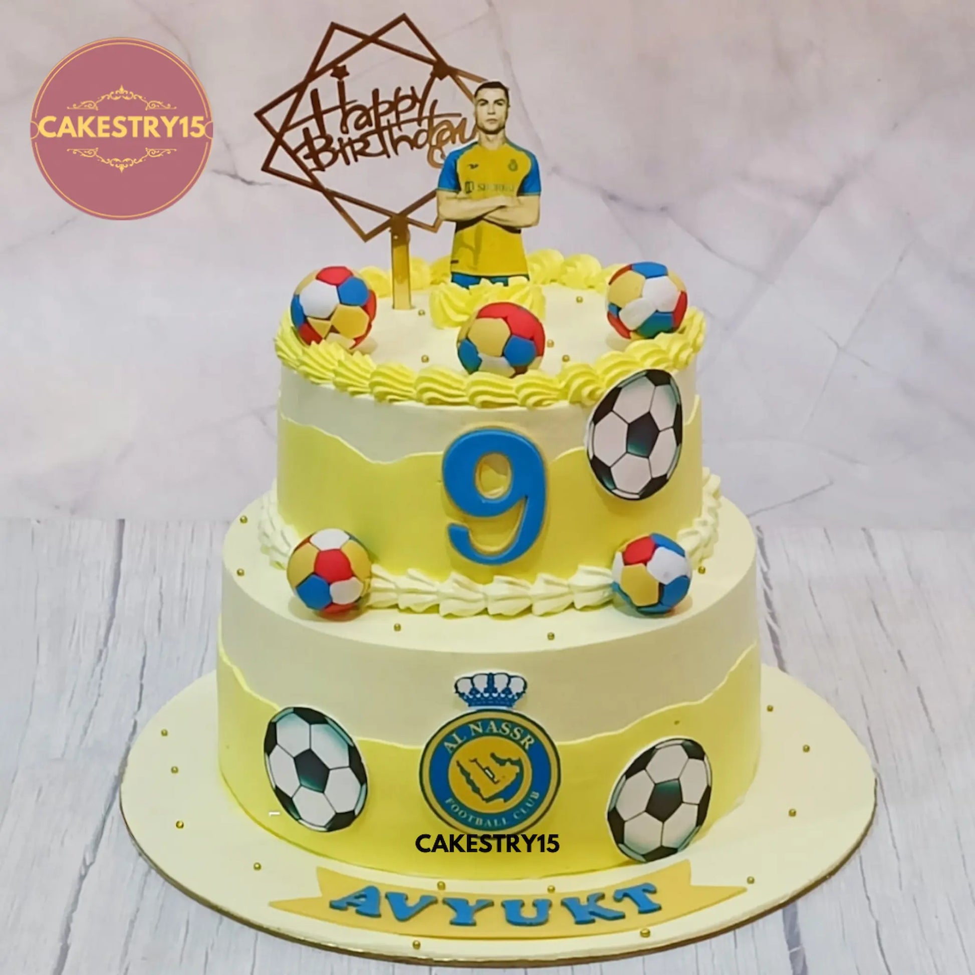 2kg pineapple football theme birthday cake with Ronaldo edible print from Cakestry15 in Noida