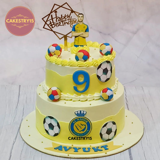 2kg pineapple football theme birthday cake with Ronaldo edible print from Cakestry15 in Noida