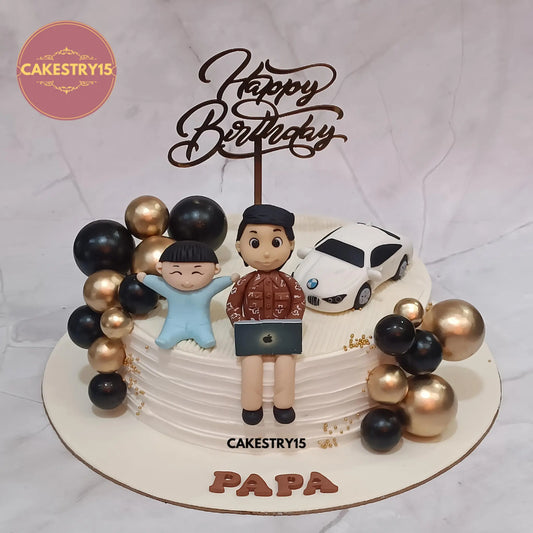 BMW man with baby theme 1kg choco vanilla birthday cake from Cakestry15 in Noida