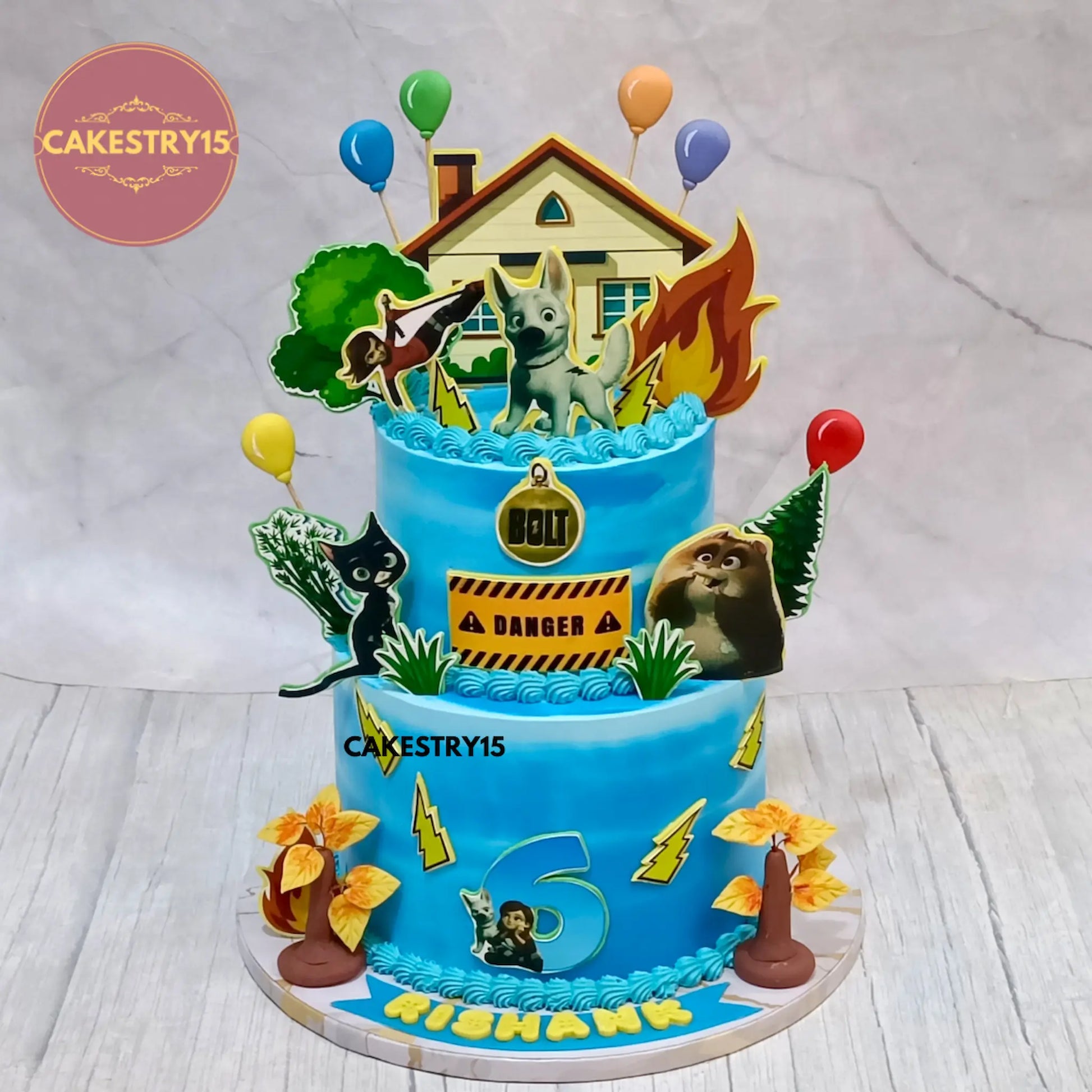 3kg eggless Bolt cartoon cake in butterscotch flavor for a 6th birthday by cakestry15