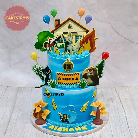 3kg eggless Bolt cartoon cake in butterscotch flavor for a 6th birthday by cakestry15