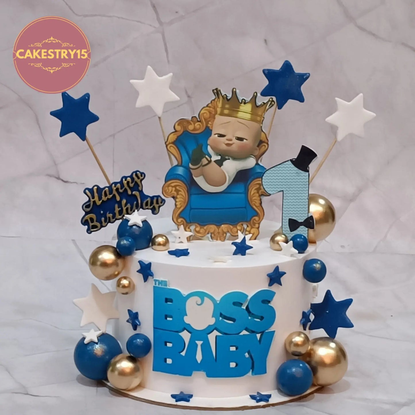 Boss Baby first birthday cake eggless kids birthday cake in Noida with edible character design