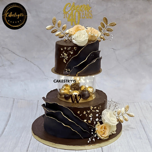 40th birthday cake with lights, faux roses, and chocolate flavor by cakestry15 noida