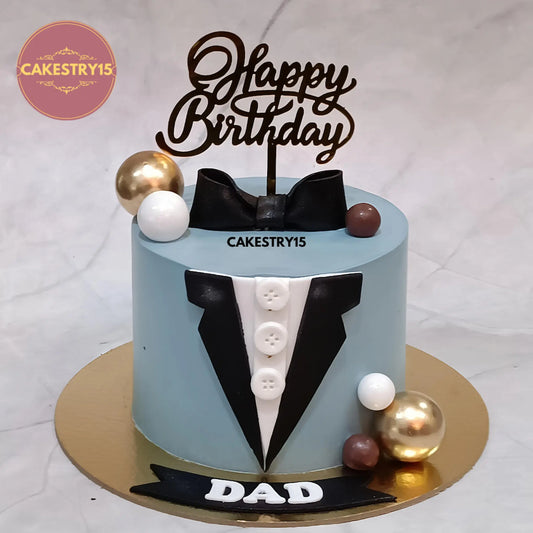 1kg eggless chocolate suit cake for dad’s birthday from Cakestry15 in Noida
