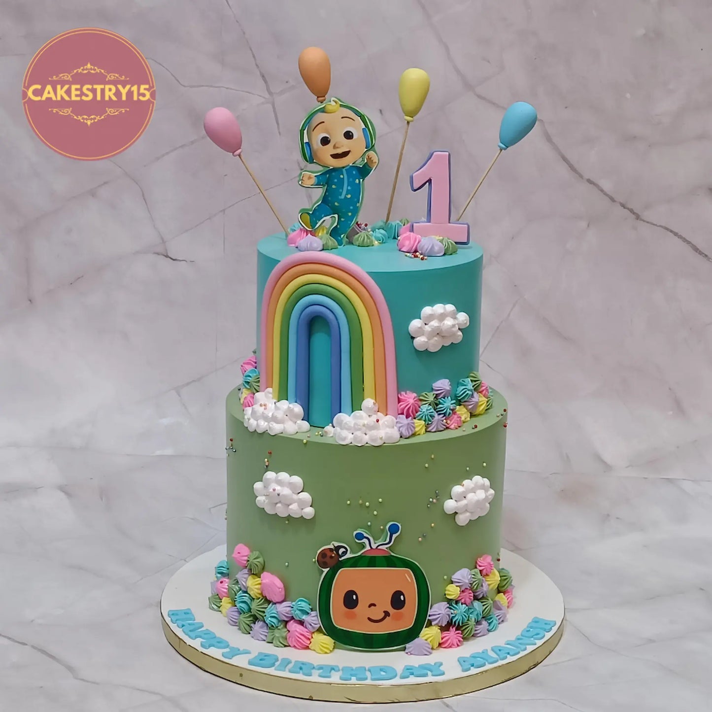 Cocomelon theme first birthday cake for kids, 2kg pineapple flavour eggless cake by Cakestry15 Noida