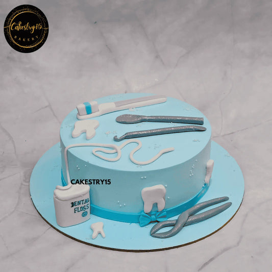 1kg chocolate dental clinic opening cake with edible dental tools and a smiling tooth by cakestry15,best bakery noida