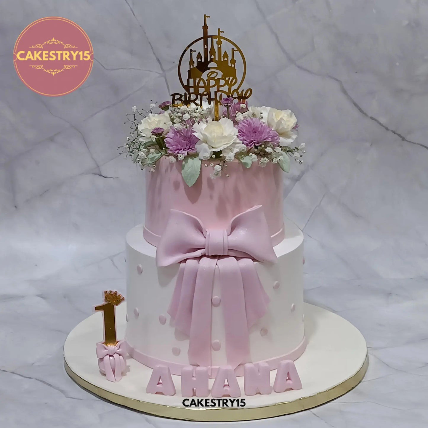 floral first birthday 3kg pineapple birthday cake for girls by cakestry15 noida