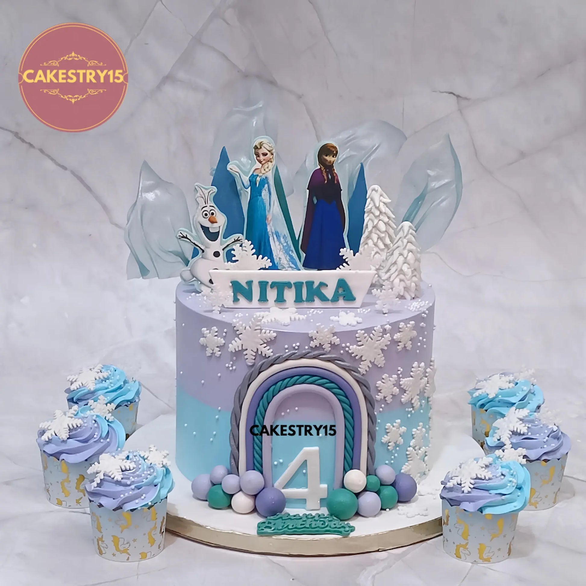 2kg Frozen theme black forest birthday cake with edible Frozen princess images and Olaf from Cakestry15 in Noida