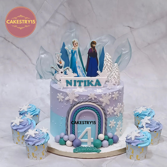 2kg Frozen theme black forest birthday cake with edible Frozen princess images and Olaf from Cakestry15 in Noida