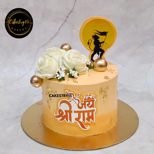 1kg Hanuman Jayanti pineapple cake with edible Hanumanji image and Jai Shree Ram text by cakestry15