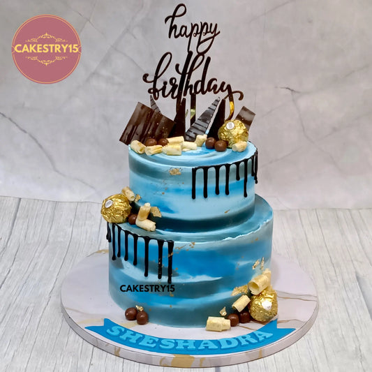 2kg choco butterscotch cake with chocolate drip and Ferrero from Cakestry15