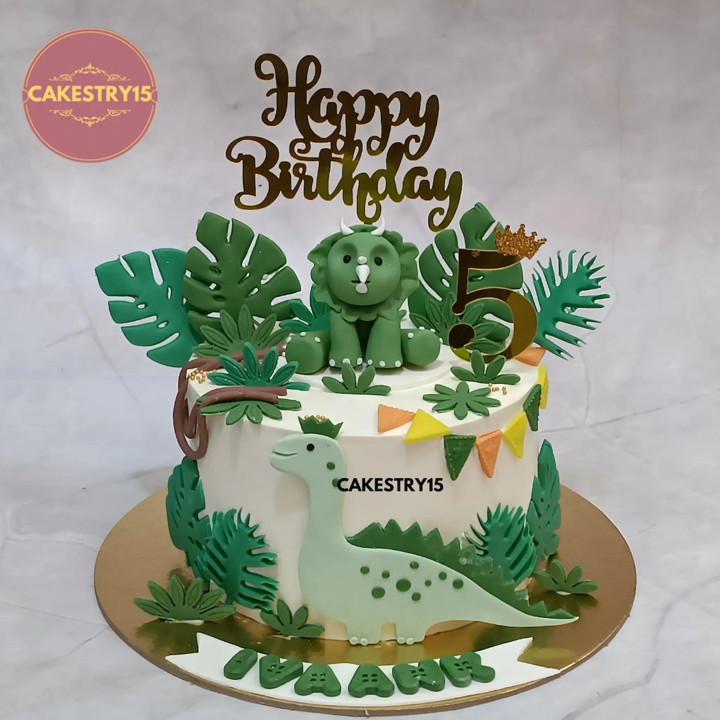1kg eggless black forest dinosaur theme birthday cake for kids by Cakestry15 in Noida