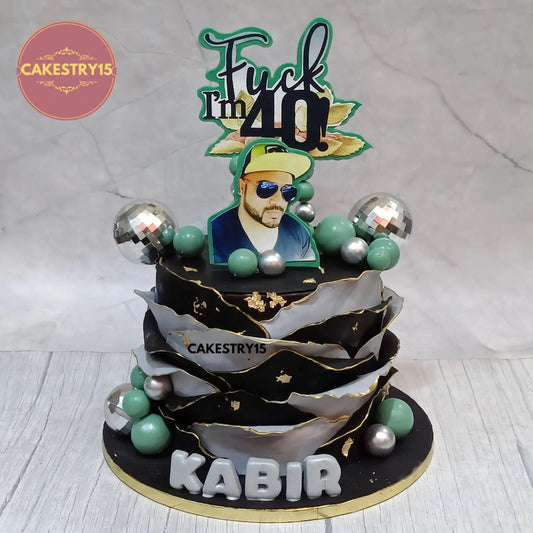 3kg chocolate birthday cake for Kabir’s 40th with edible image and fondant design from Cakestry15