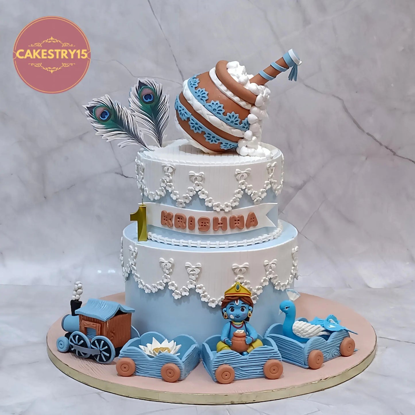 Krishna theme first birthday cake 5kg chocolate eggless custom cake in Noida by cakestry15