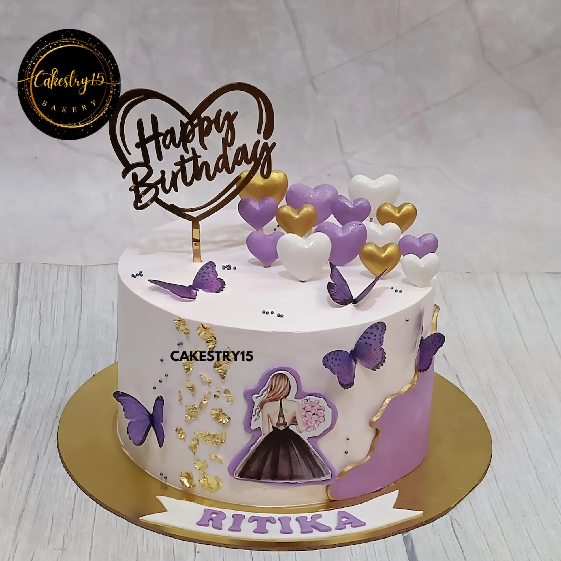 2kg choco butterscotch birthday cake with hearts and butterflies from Cakestry15