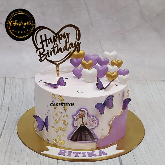 2kg choco butterscotch birthday cake with hearts and butterflies from Cakestry15