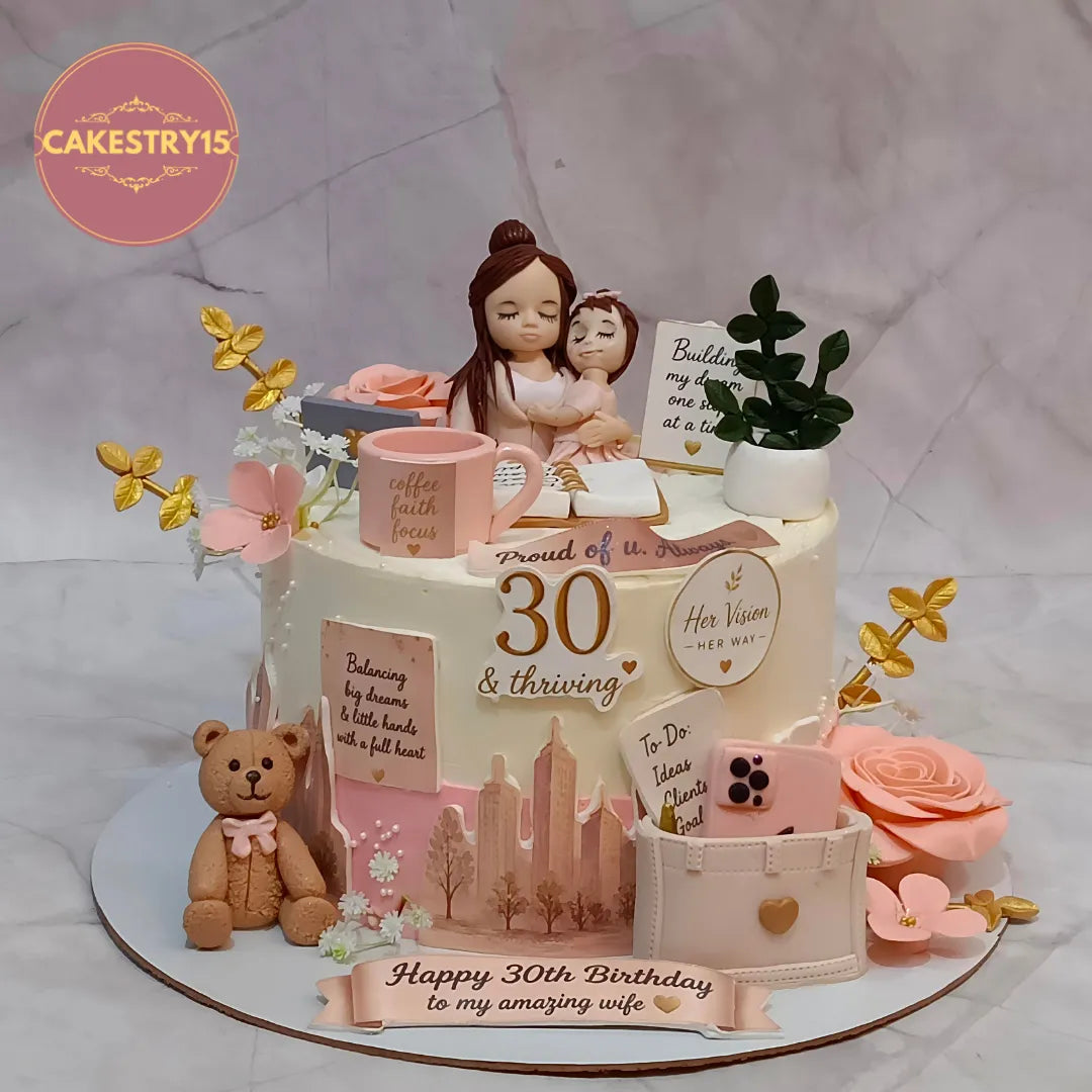 Luxury birthday cake for wife featuring handcrafted fondant details, a premium eggless theme cake in Noida for memorable celebrations.