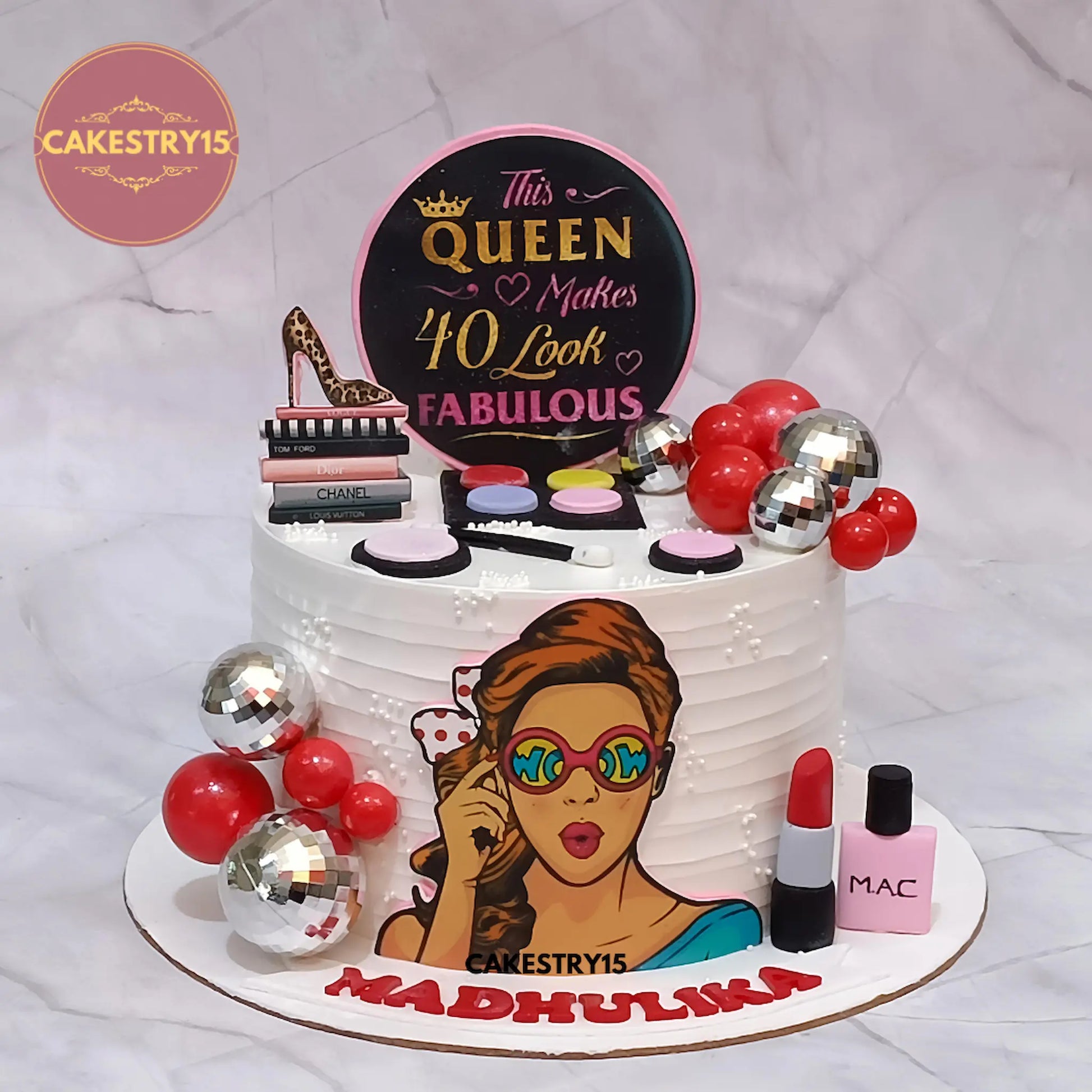 1.5kg blueberry makeup theme birthday cake with edible woman face and topper from Cakestry15 Noida