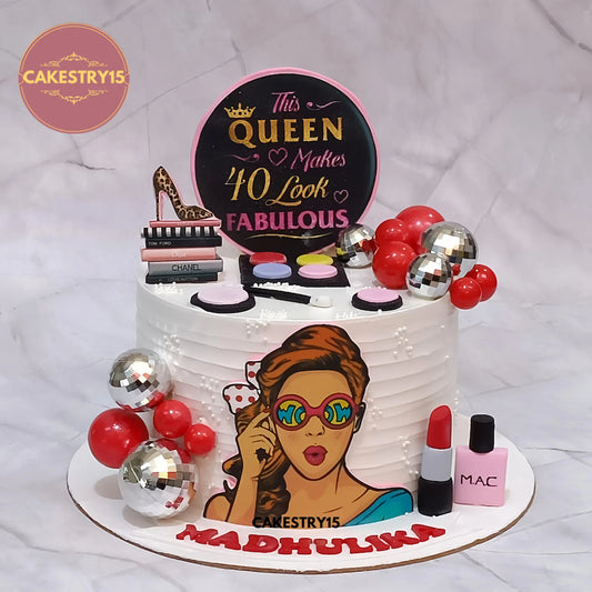 1.5kg blueberry makeup theme birthday cake with edible woman face and topper from Cakestry15 Noida