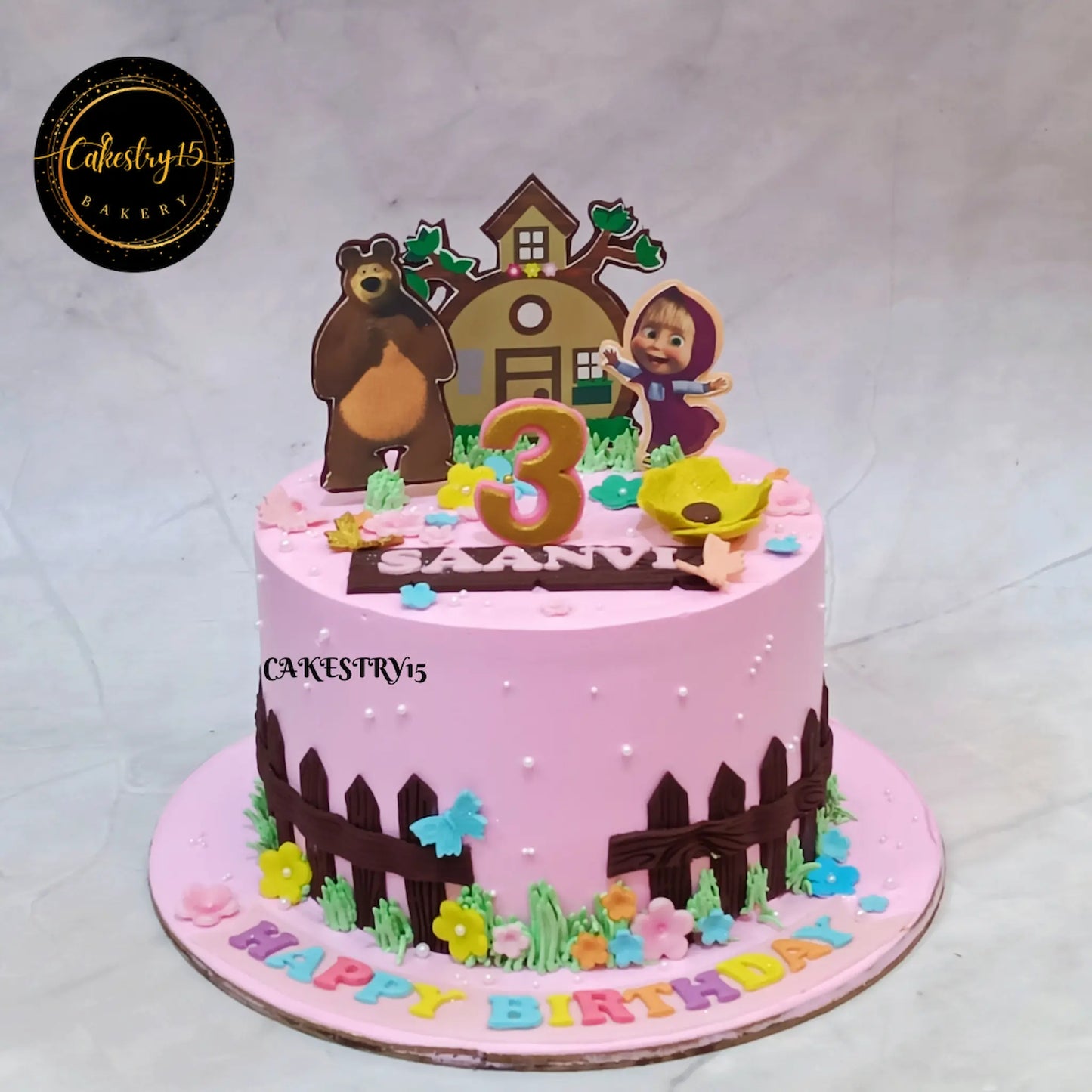 Masha Bear kids birthday cake theme cake Noida by Cakestry15 made as premium eggless cakes for children celebrations