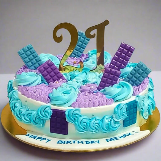 1kg red velvet birthday cake with cream rosettes and chocolates for 21st birthday