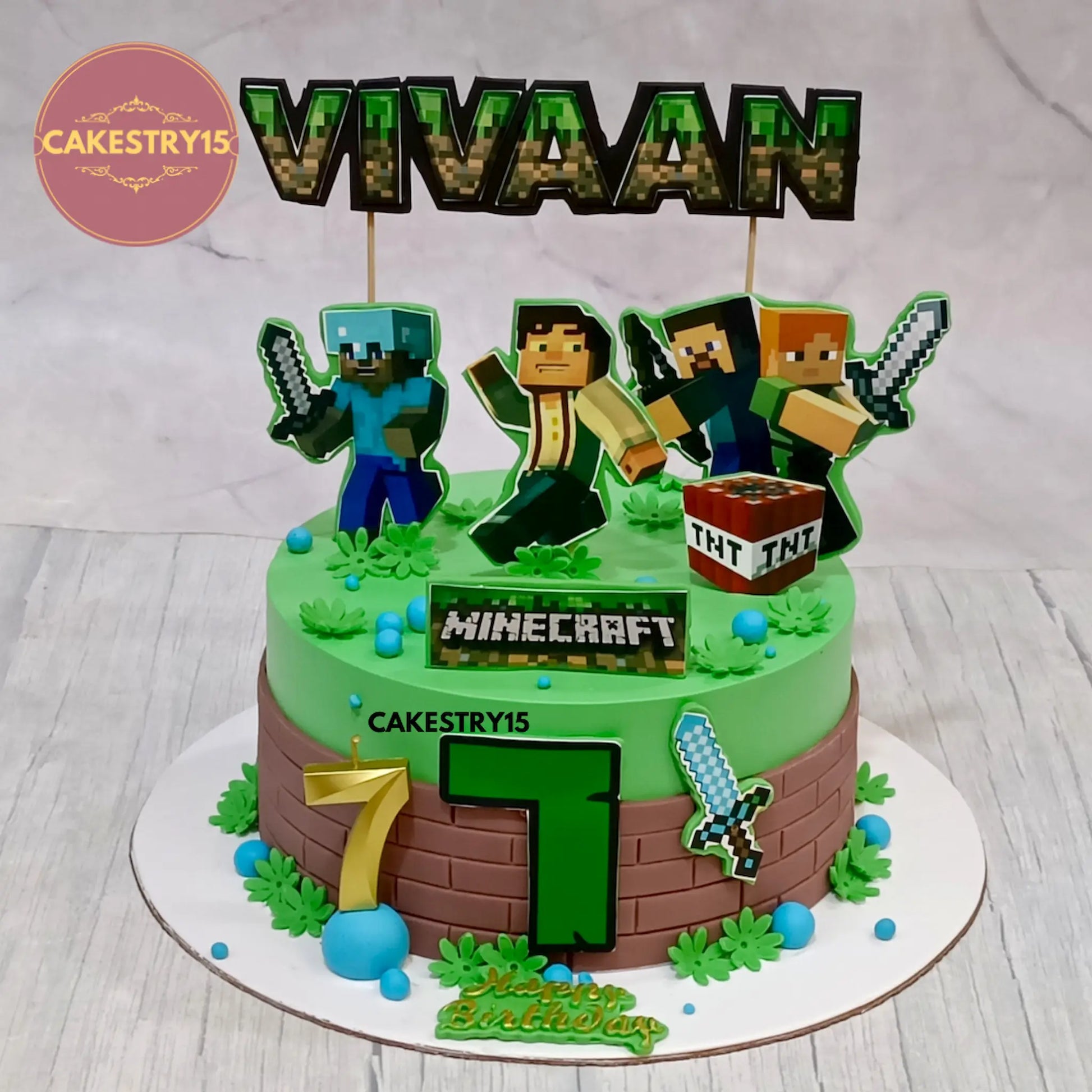 Minecraft theme 2kg chocolate birthday cake with edible images from Cakestry15