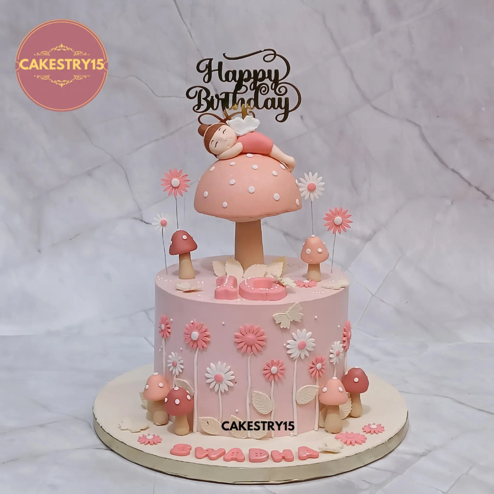 2kg chocolate fairy theme birthday cake with mushroom design from Cakestry15