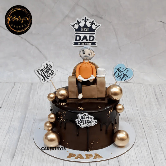 Chocolate birthday cake for papa with newspaper figurine by cakestry15 best bakery noida