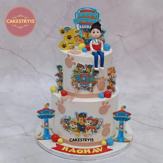 3kg Paw Patrol black forest birthday cake with edible images and light tower by cakestry15 in noida