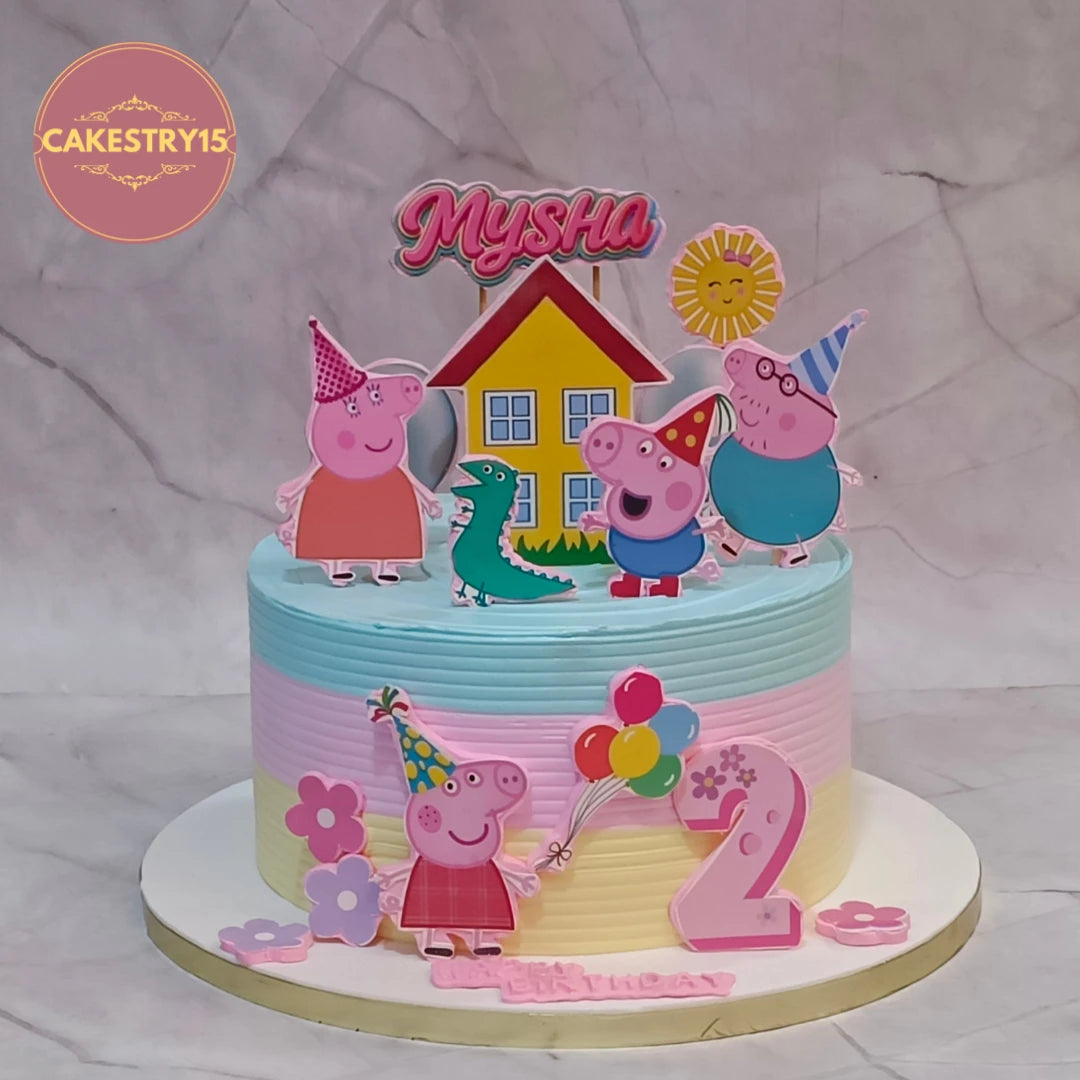 Peppa Pig kids birthday cake with rainbow icing, a beautiful theme cake Noida families love, freshly made as premium eggless cakes for girls.
