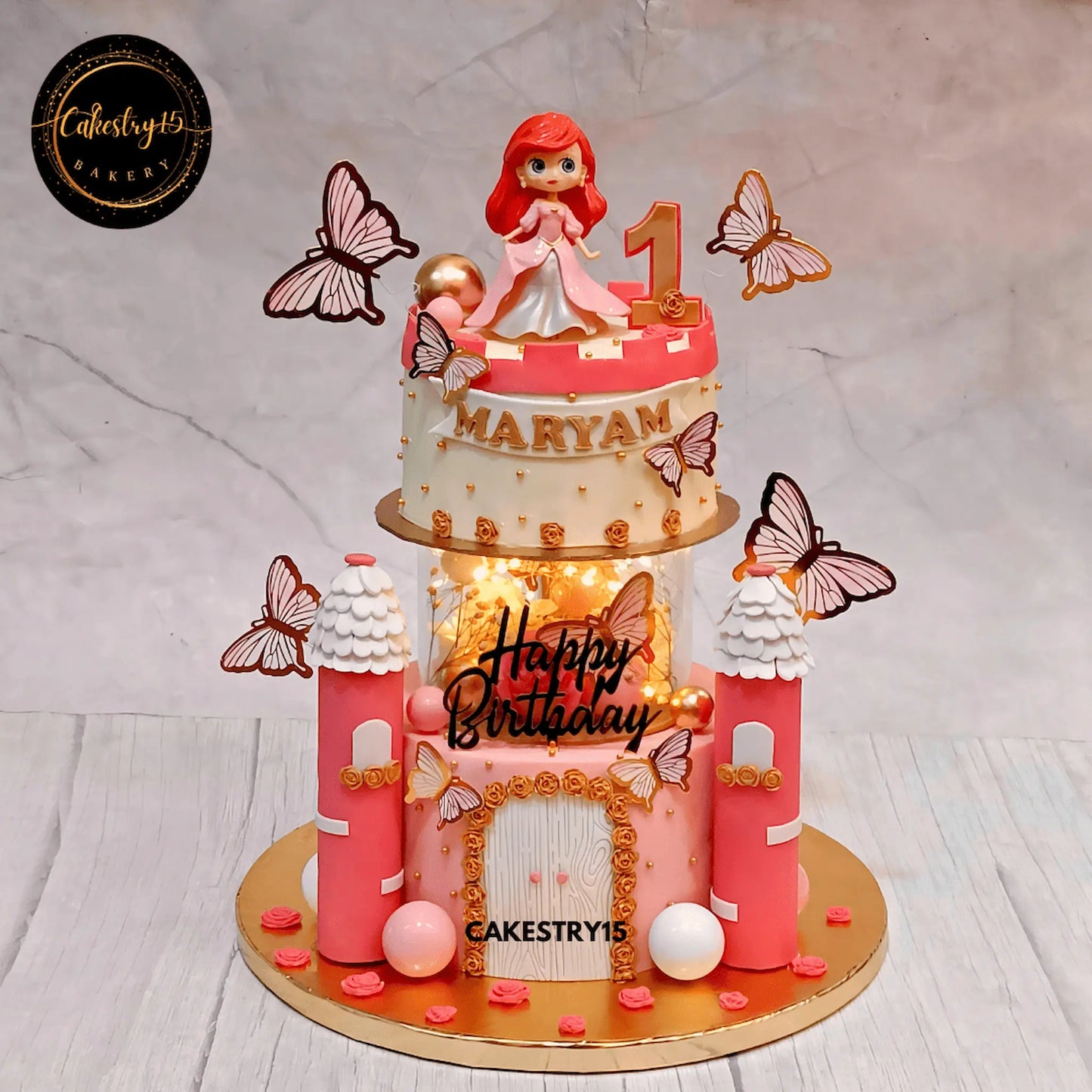 Princess castle-themed chocolate cake for Maryam's first birthday by cakestry15,best bakery noida,castle cake