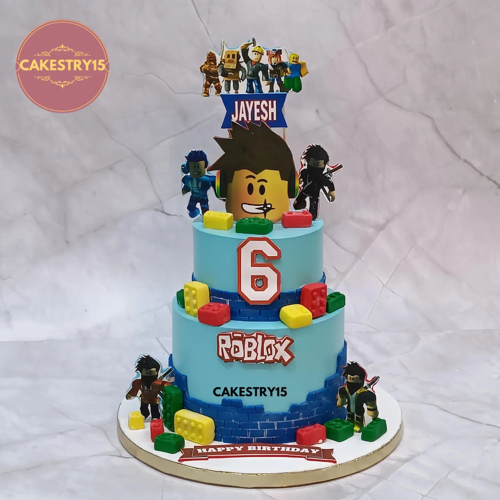 2kg Roblox theme butterscotch birthday cake with edible images and fondant brick wall from Cakestry15 Noida