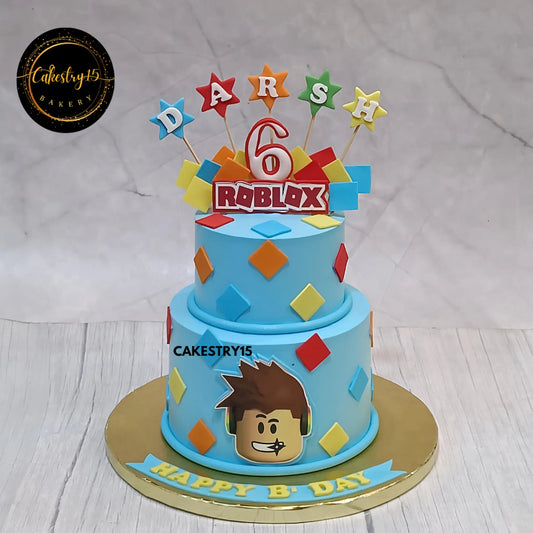 Roblox-themed 3kg black forest cake for Darsh’s 6th birthday with edible topper and multicolor design